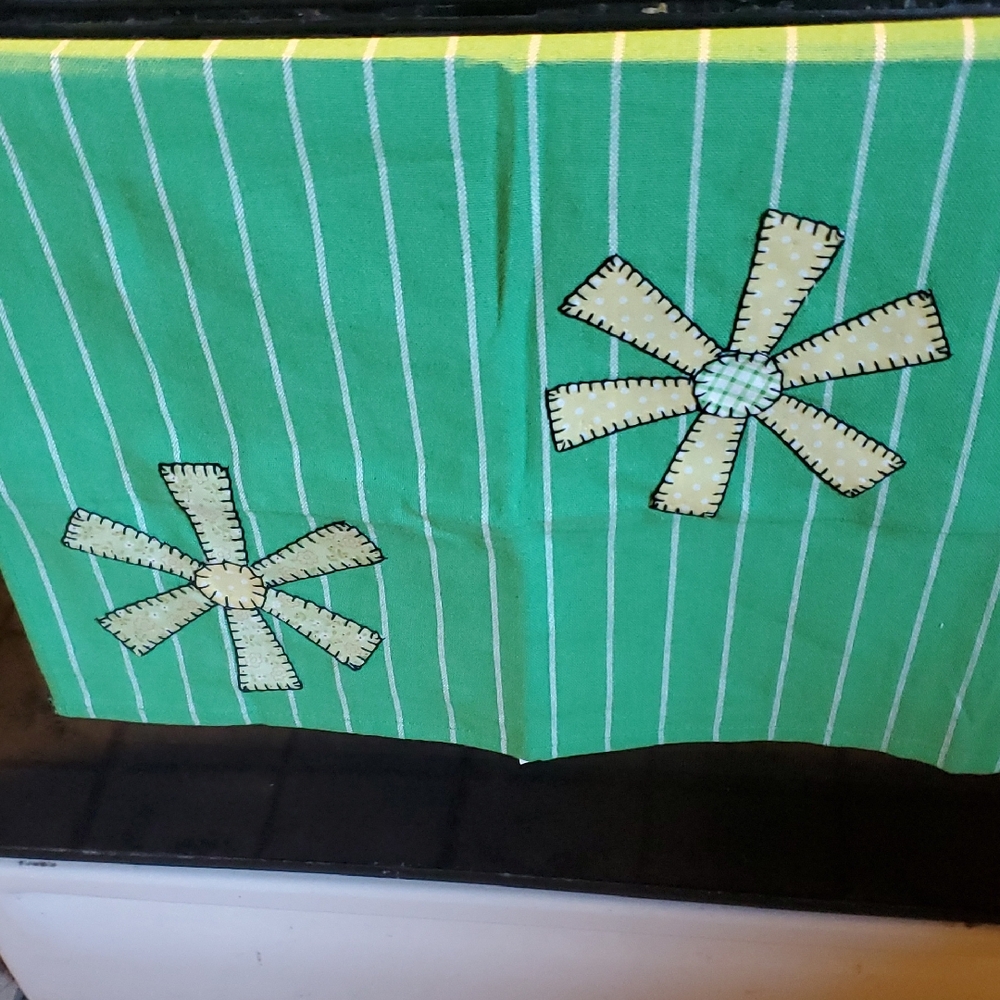 Green Striped Fabric with Floral Design